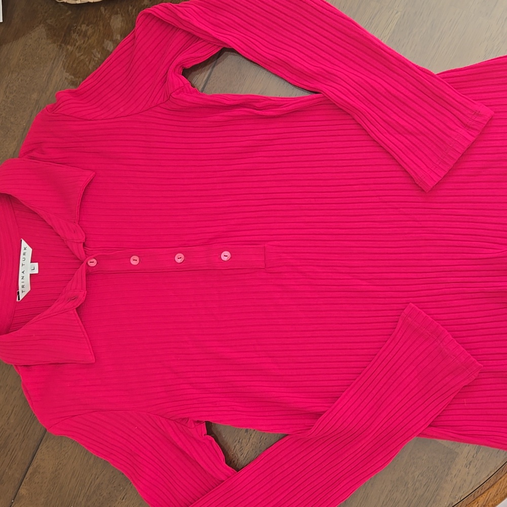 Trina Turk Fuchsia Ribbed Long Sleeve Top Sz Large